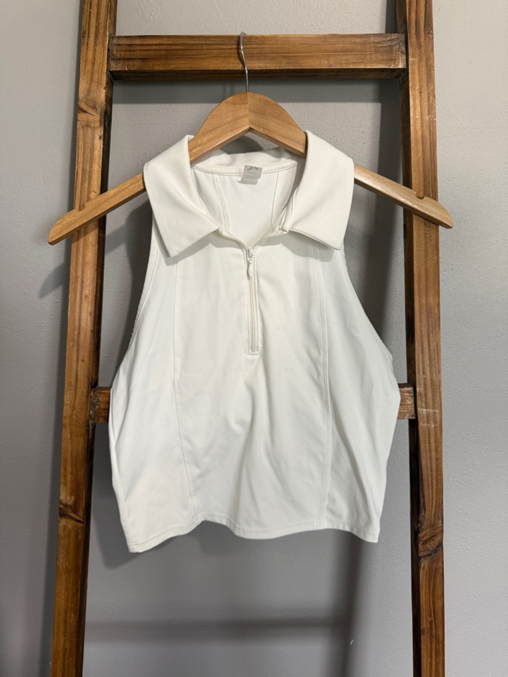 Women's White Zip Polo Cropped Tank Top